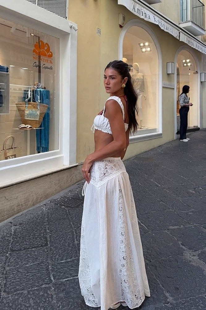 Solid Cutout Waist Bikini Cover Up Beach Skirt Set