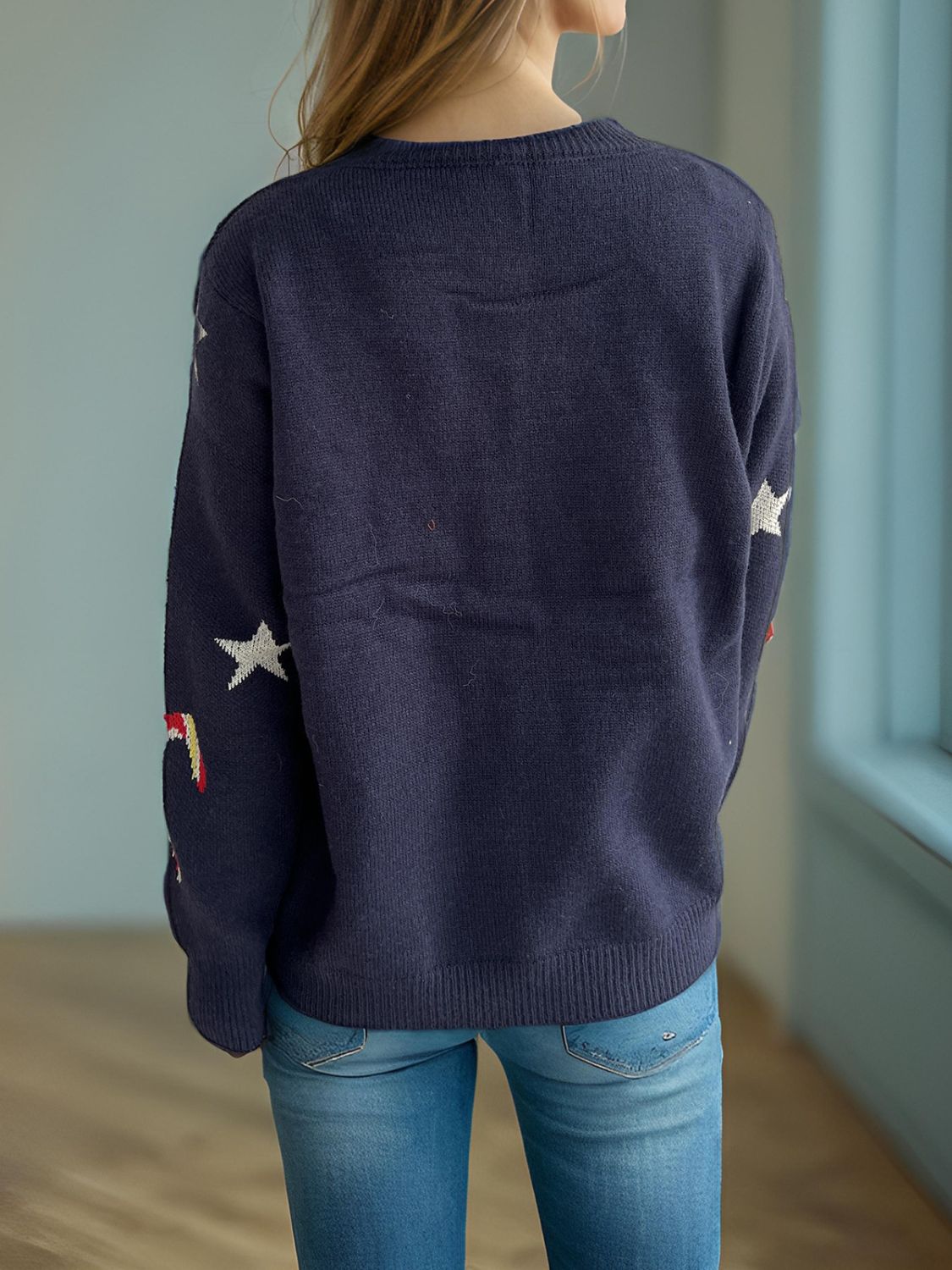 Justina | Candy Cane & Star button-front long-sleeved cardigan.