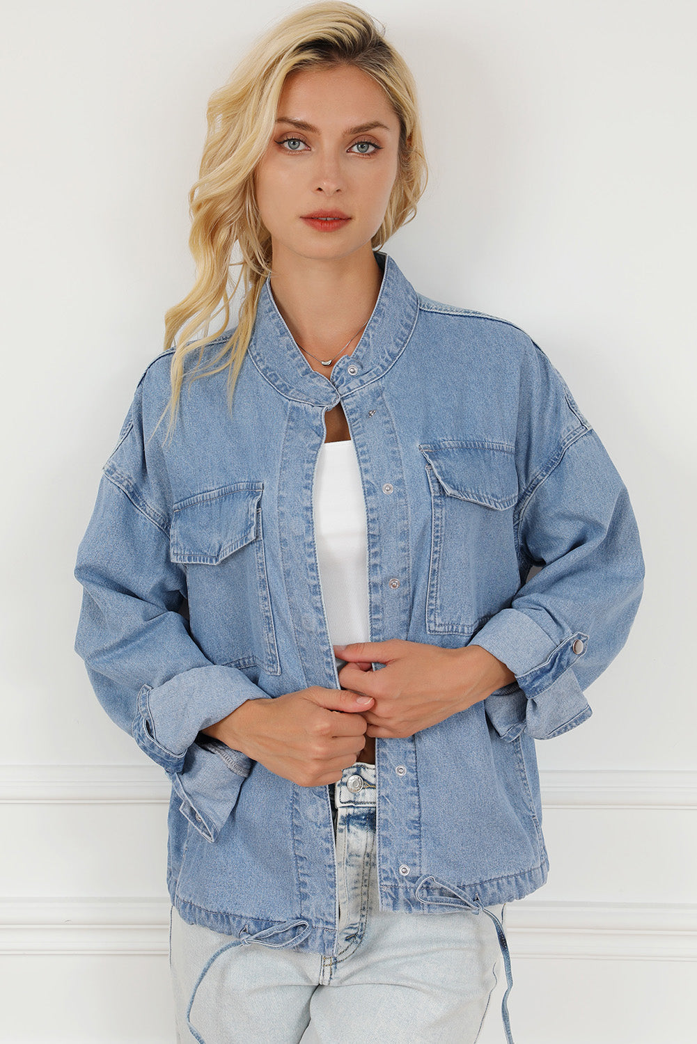 Ramona | Long sleeve denim top with snap fasteners