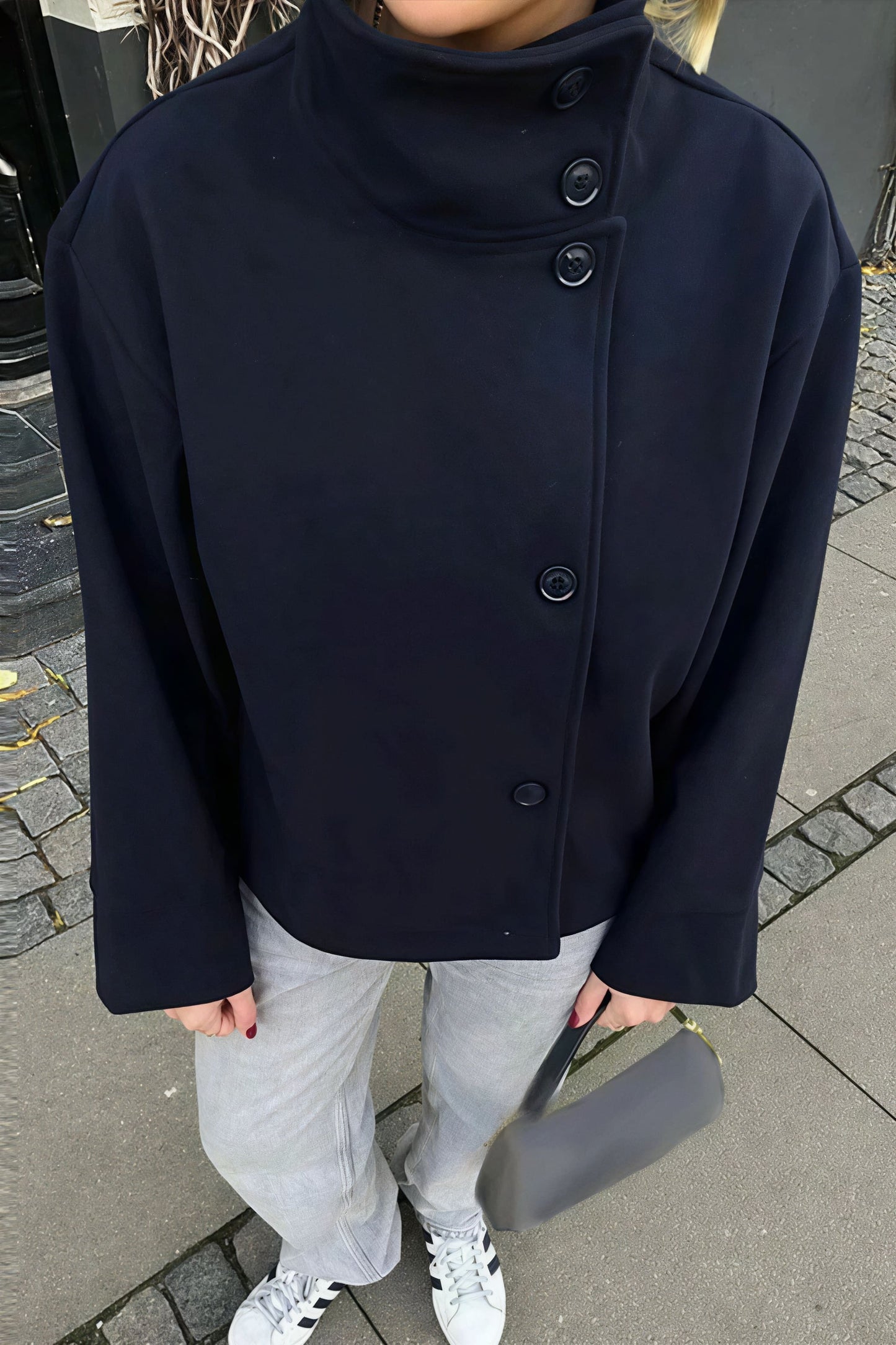 Chic Solid Wool Button High Collar Coat