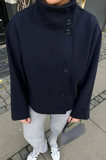 Chic Solid Wool Button High Collar Coat