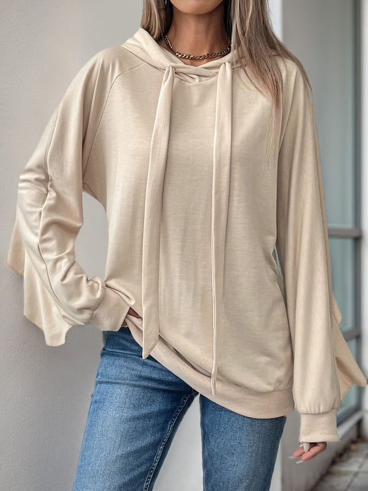 Mariana | Perfee Drawstring Ruffle Long Sleeve Hoodie