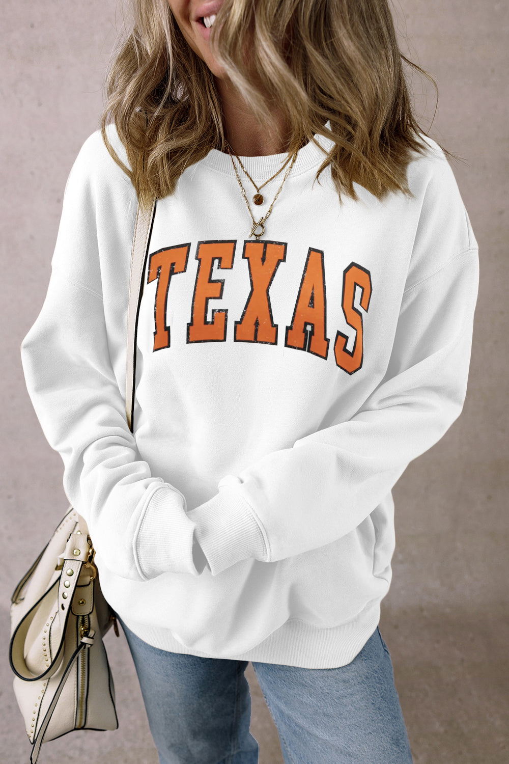 Evelyn | TEXAS crew neck sweatshirt with low shoulders