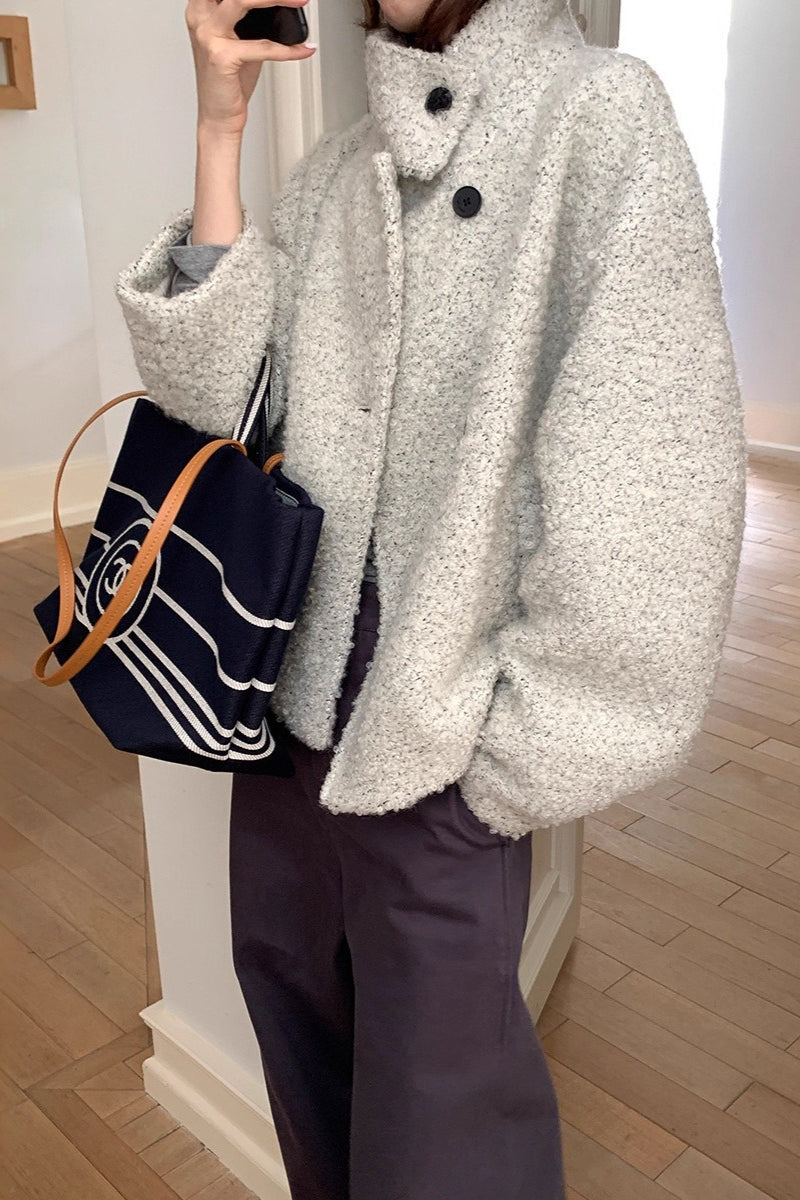 Wool Trendy Sweet Loose Snap Coat