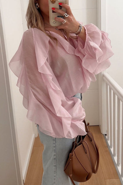 Ruffle V Neck Commuter Fashion Blouse