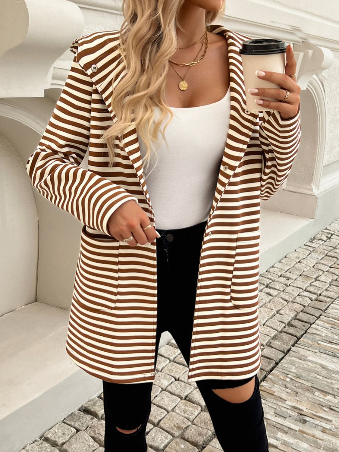 Solveig | Striped long sleeve hooded outerwear