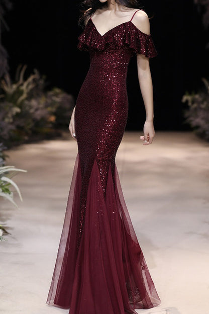 Off Shoulder Sequin Mesh Party Dress