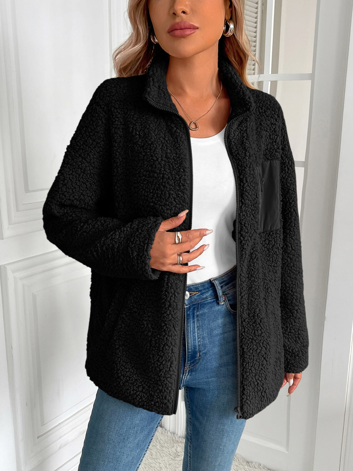 Camila | Ivy Lane fluffy jacket with long sleeves and zip