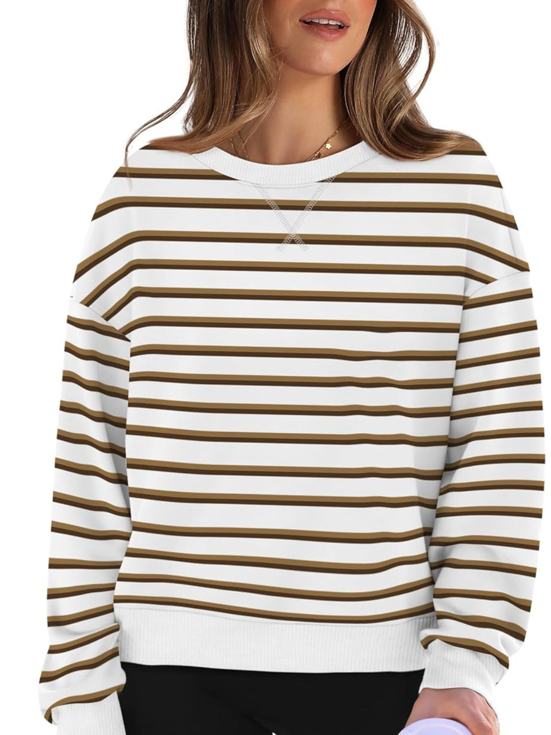Andrea | Lovelet striped long sleeve crew neck sweatshirt