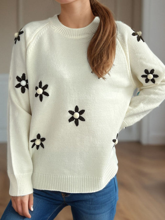 Hana | Floral sweater with a crew neck and raglan sleeves