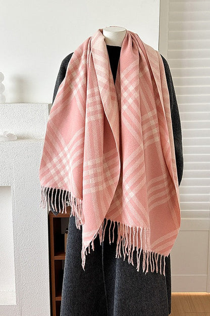Double Faced Checkered Fringe Scarf