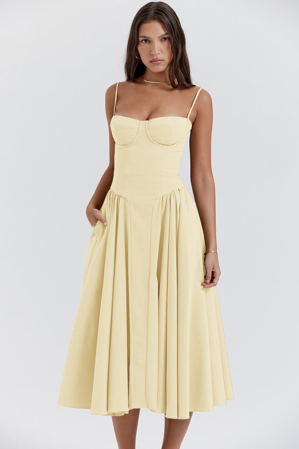 Elegant Vintage Cami Bodycon Midi Dress