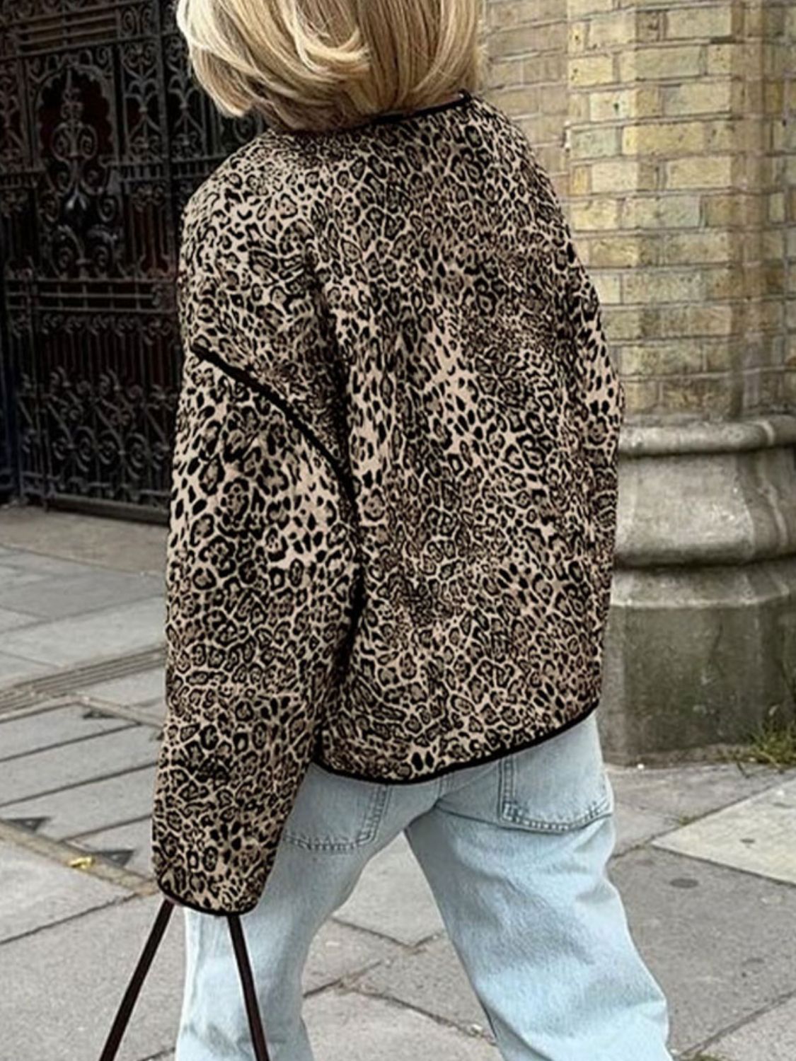 Fiona | Perfee leopard long sleeve open front jacket