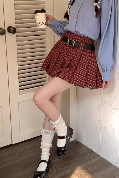 Plus Size Plaid Pleated Skirt