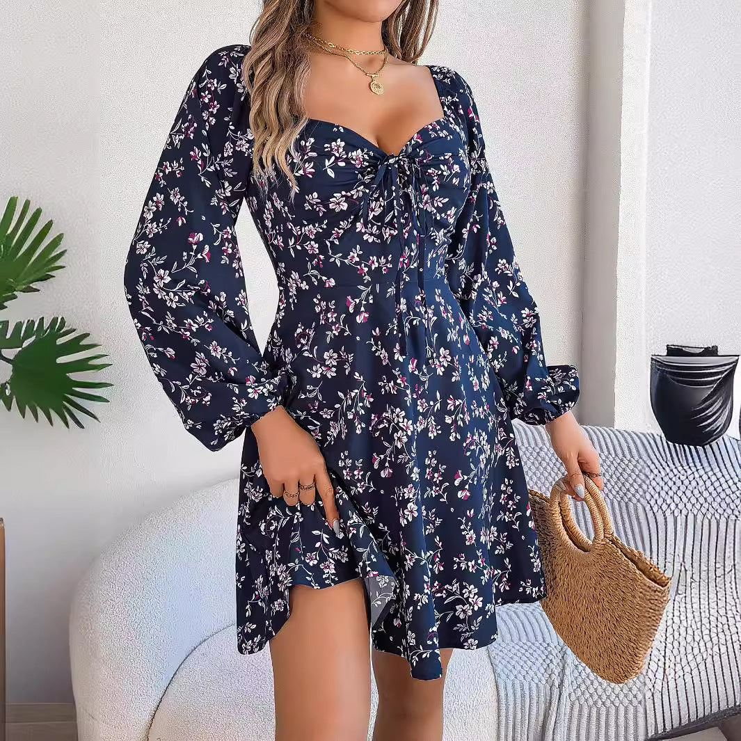Elizabeth® | Elegant Long-Sleeved Floral Lantern Mini Dress