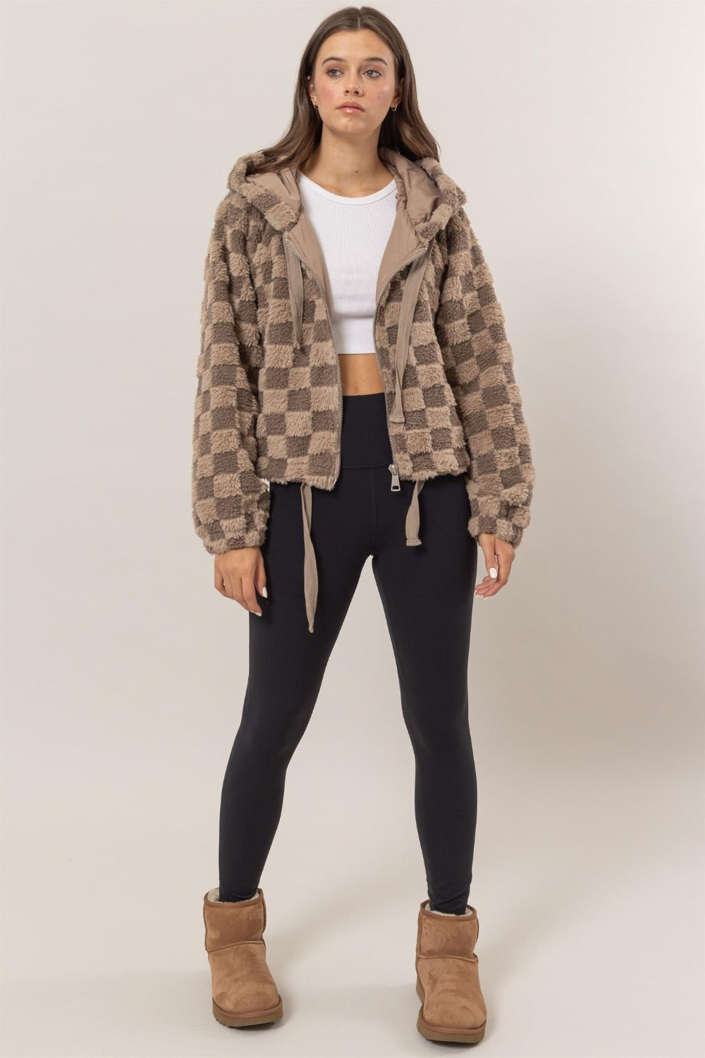 Birgit | Checked Sherpa zip hoodie jacket