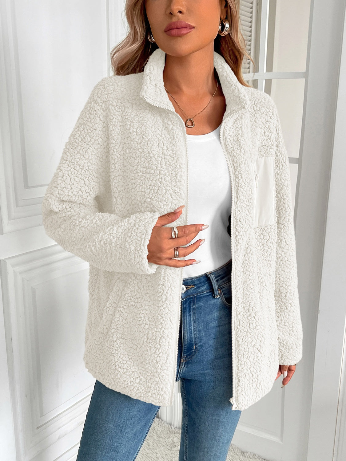 Camila | Ivy Lane fluffy jacket with long sleeves and zip