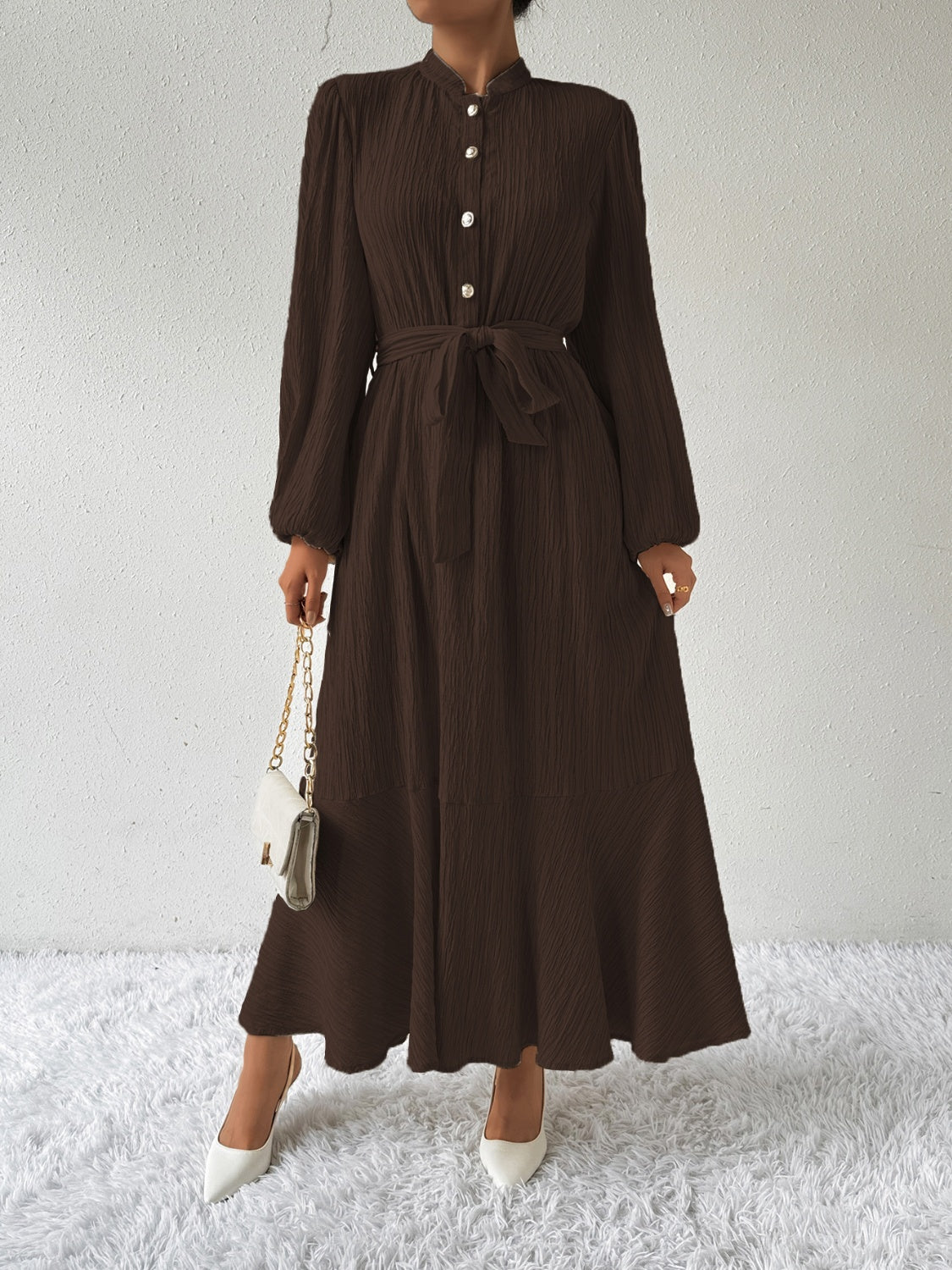 Delaney® | Elegant Long-Sleeved Maxi Dress With Tie Belt