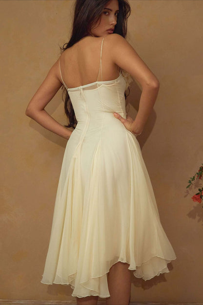 3D Flower Deep V Patchwork Spaghetti Strap Romantic Midi Dress