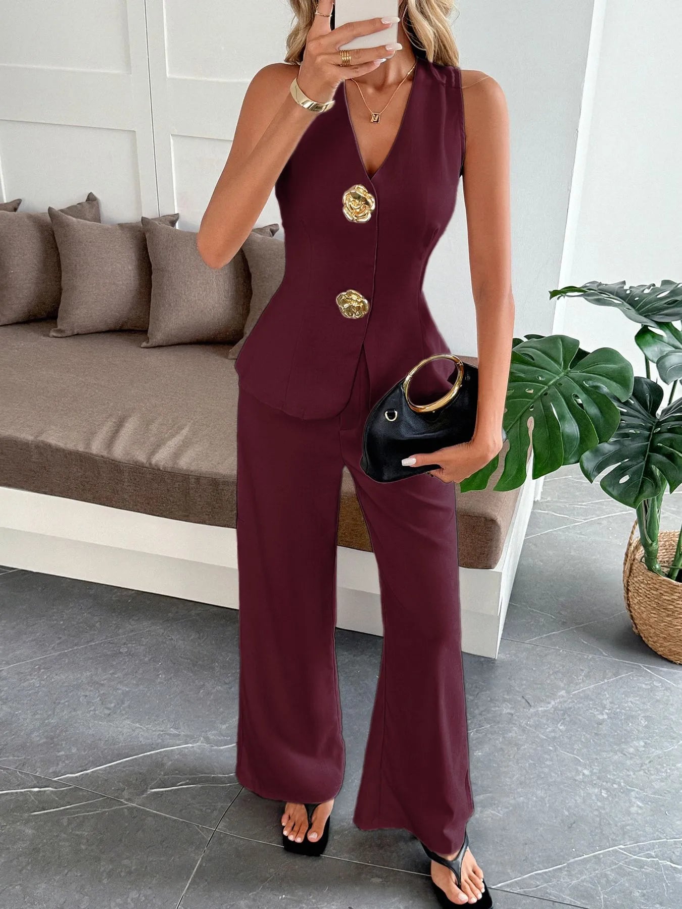 Ginevra® | Elegant V-Neck Vest And Pants Set