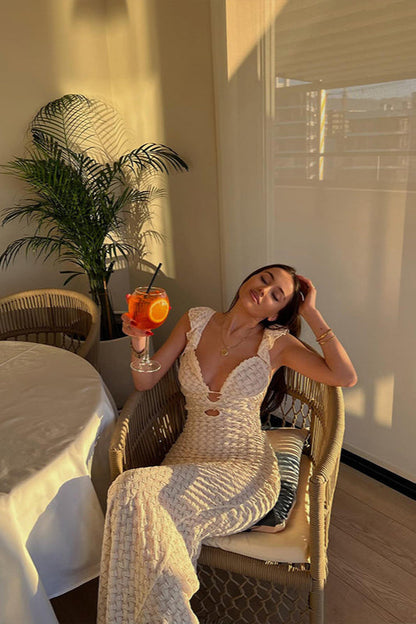 Lace Up V-Neck Backless Boho Dress