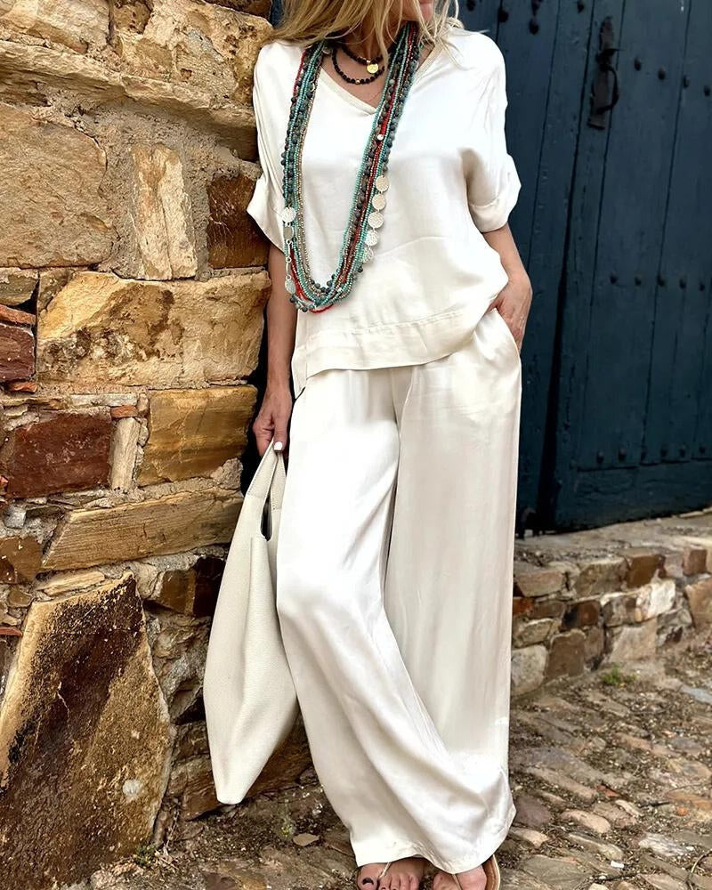 Brunella® | Heavenly White Blouse And Trousers Set With An Elegant Look