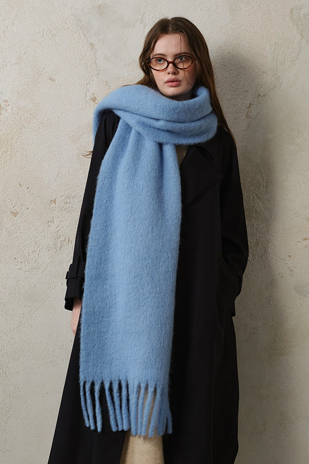 Wool Blend Fringed Scarf