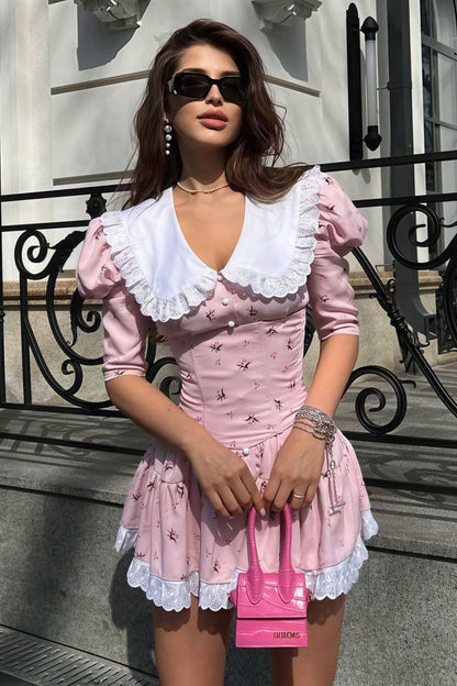 Peter Pan Collar Short Sleeve Floral Mini Dress