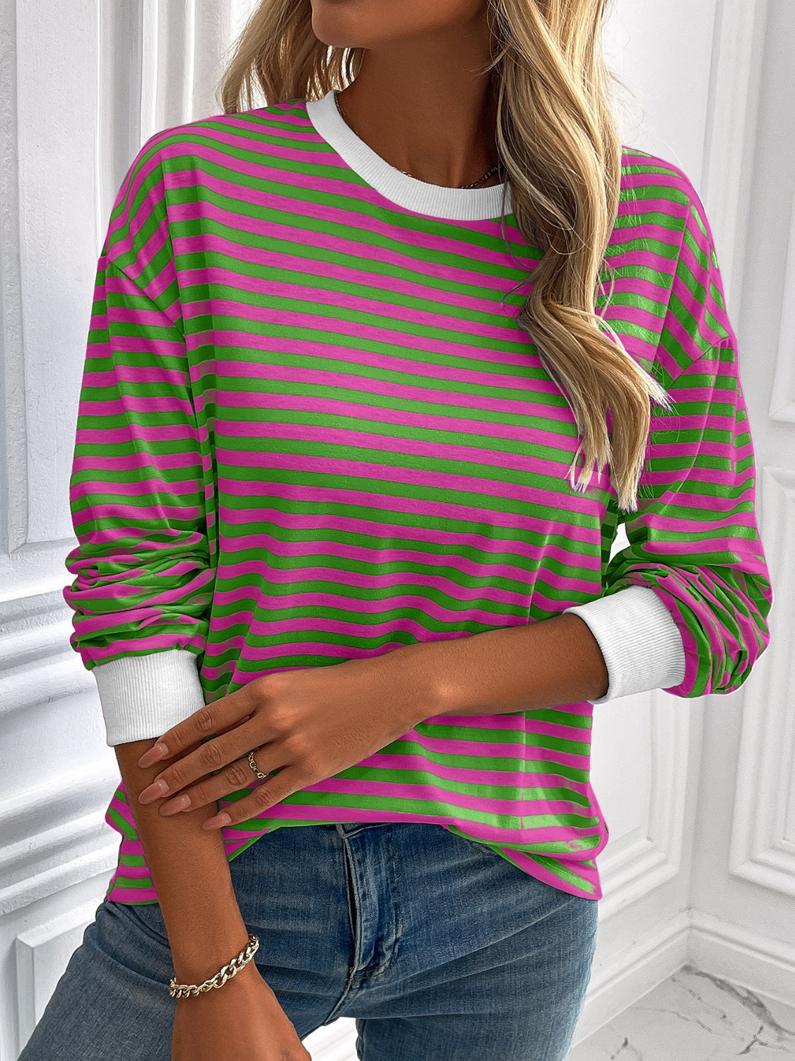 Constance | Ivy Lane striped long sleeve crew neck sweatshirt