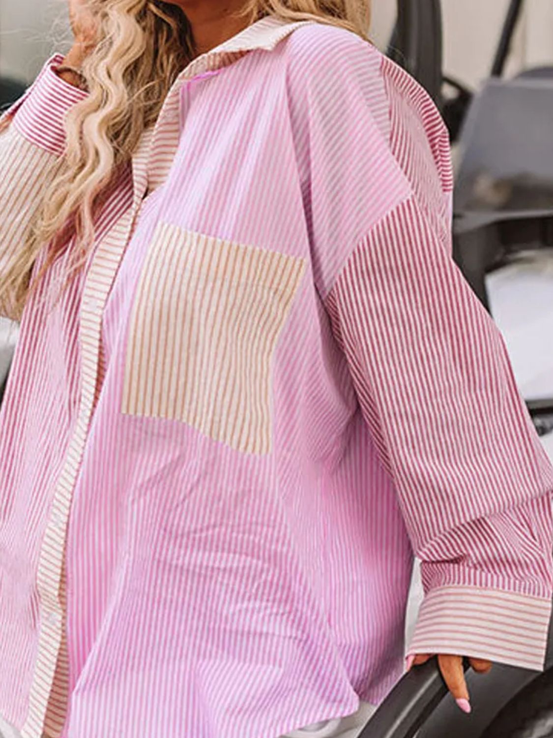 Nadia | Oversized striped long sleeve collared shirt