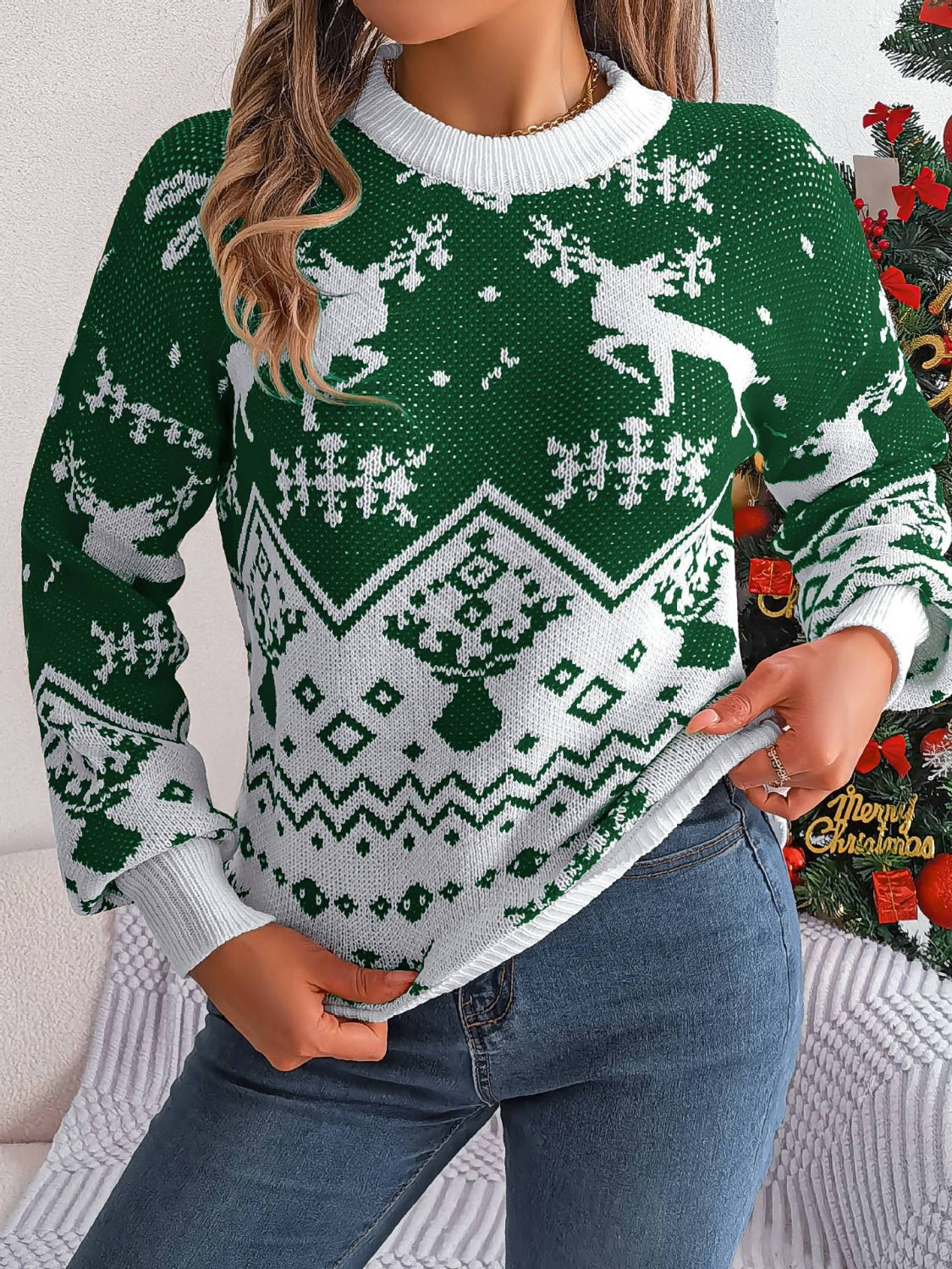 Dalia | Christmas Element crew neck long sleeve sweater