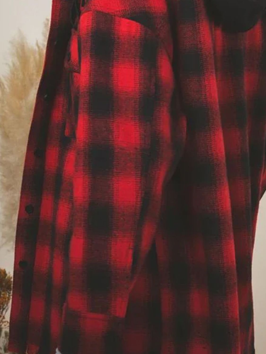 Carmen | Checked long sleeve hooded jacket with raw hem