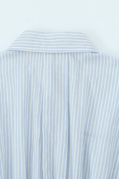 Striped Long Sleeve Shirt High Waist Tie Mini Skirt Set