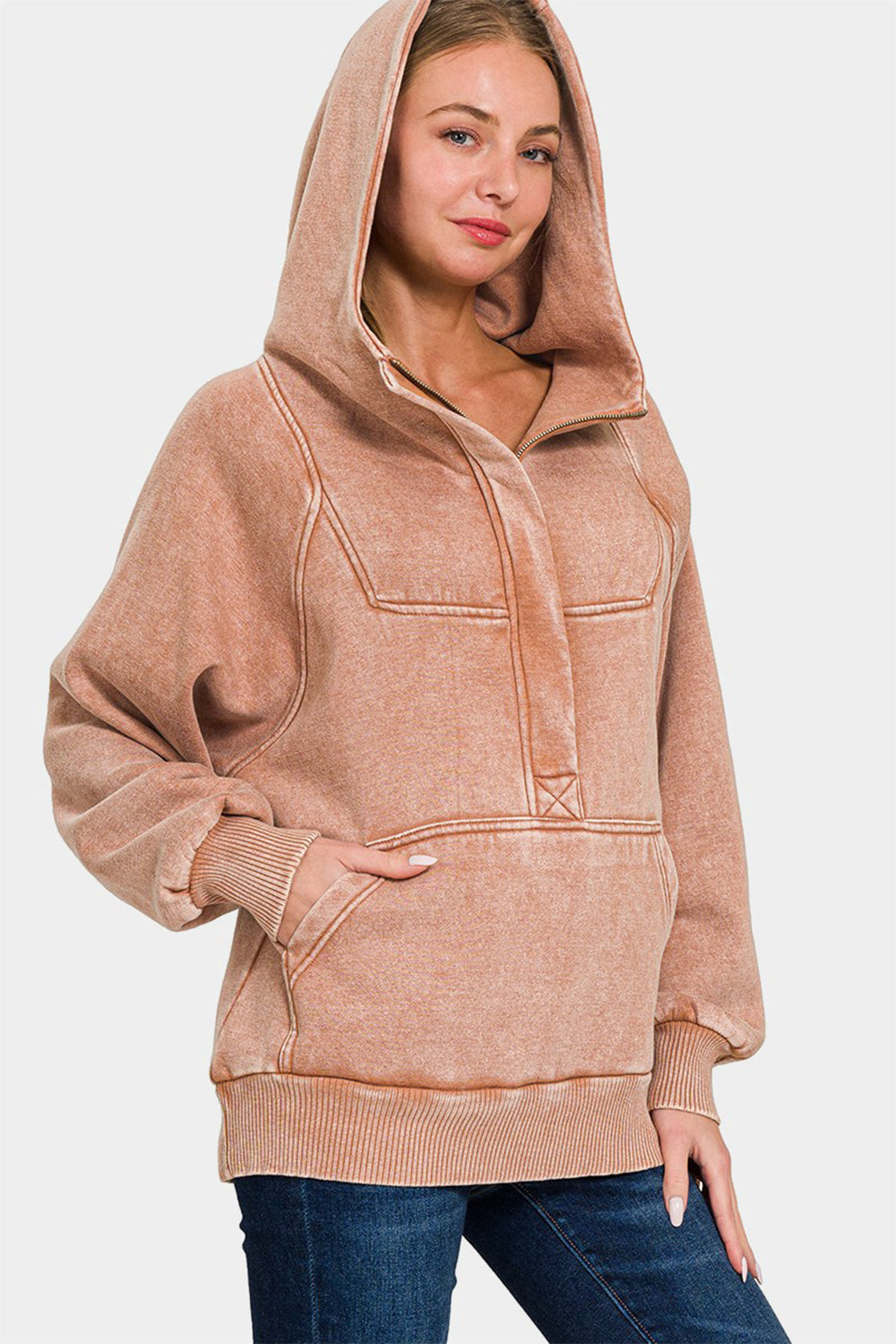 Nélida | Zenana Acid Wash Fleece Kangaroo Hoodie
