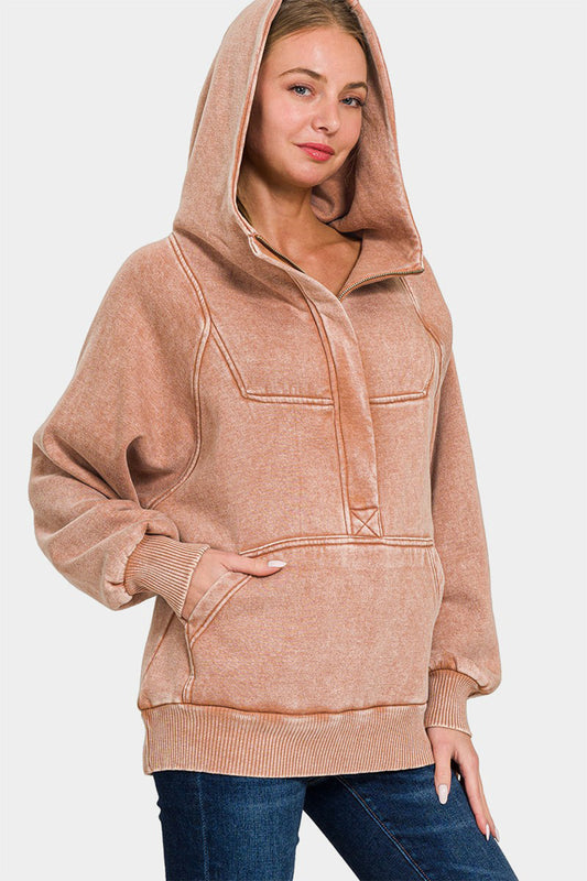 Nélida | Zenana Acid Wash Fleece Kangaroo Hoodie