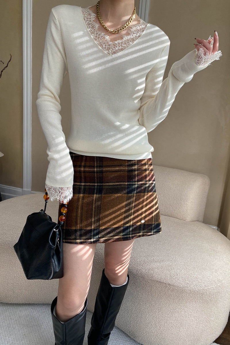 Plaid Color Block High Waist Skirt