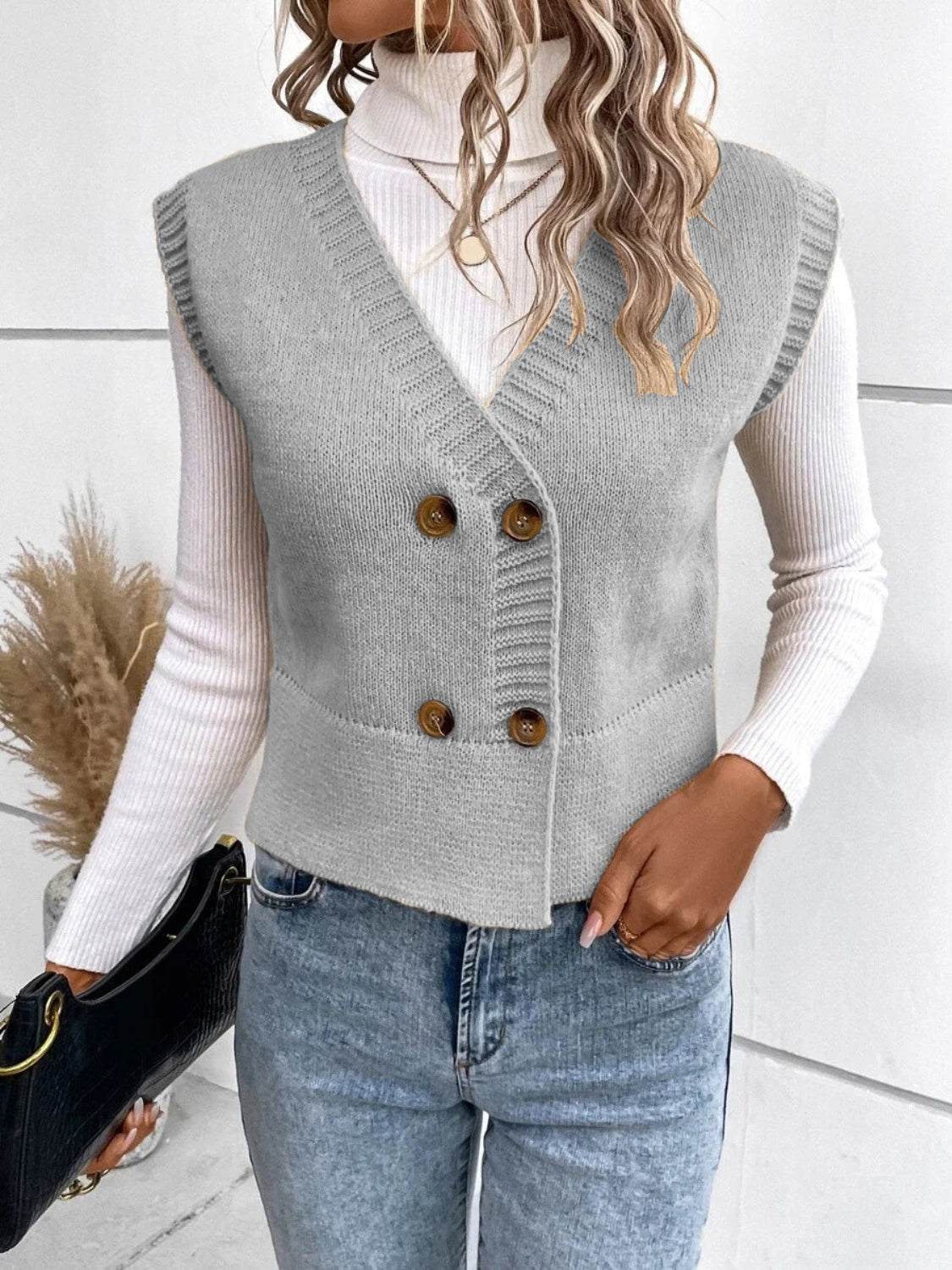 Stefanie | Full size button down V-neck sweater vest