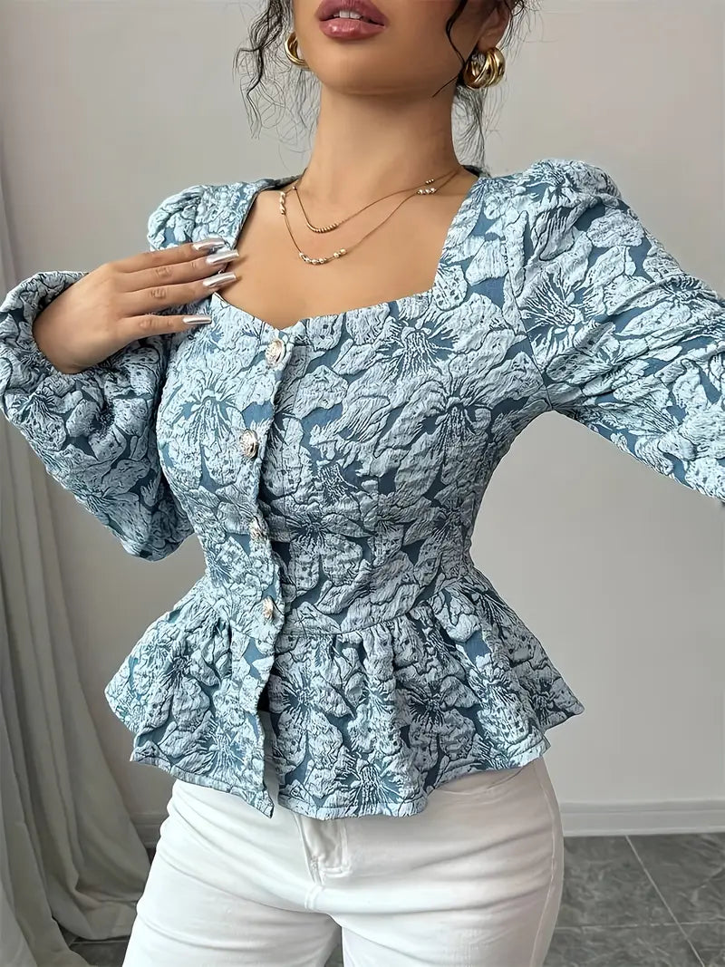 Fiorella® | Elegant Floral Print Blouse With Puff Sleeves