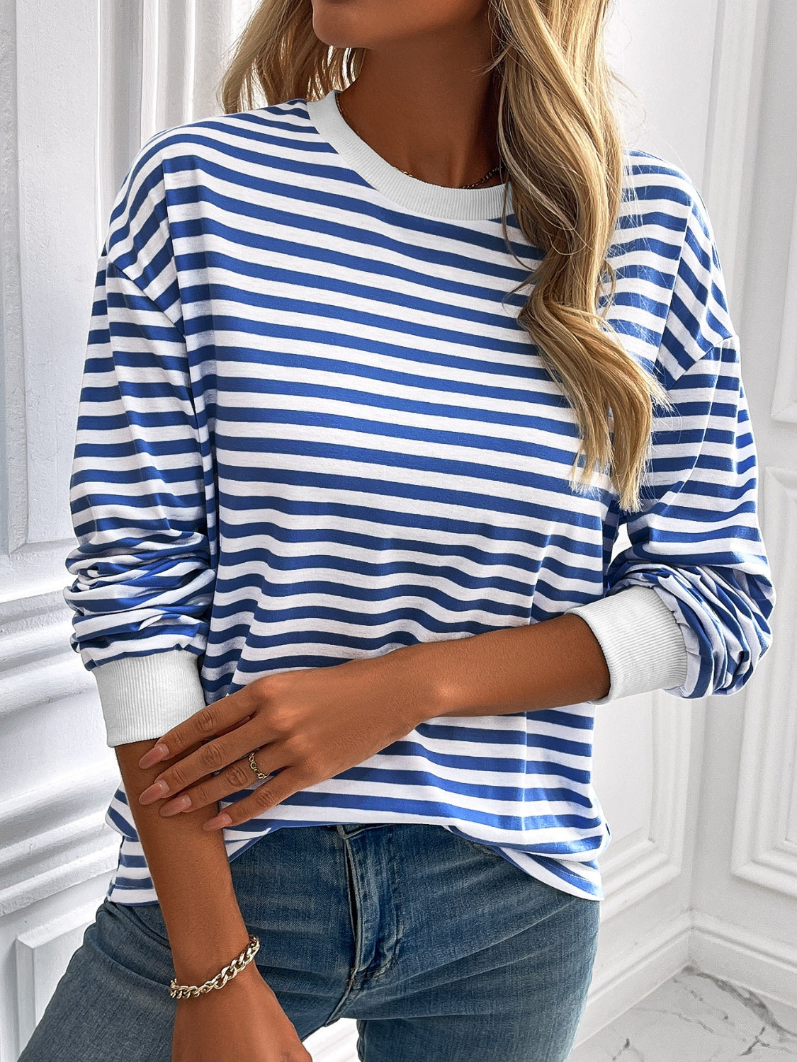 Constance | Ivy Lane striped long sleeve crew neck sweatshirt
