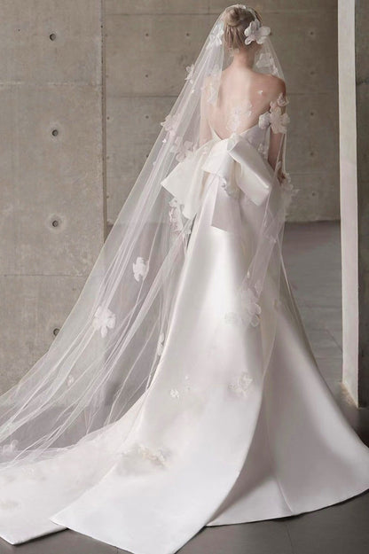 Satin Bandeau Train Bow Wedding Dress