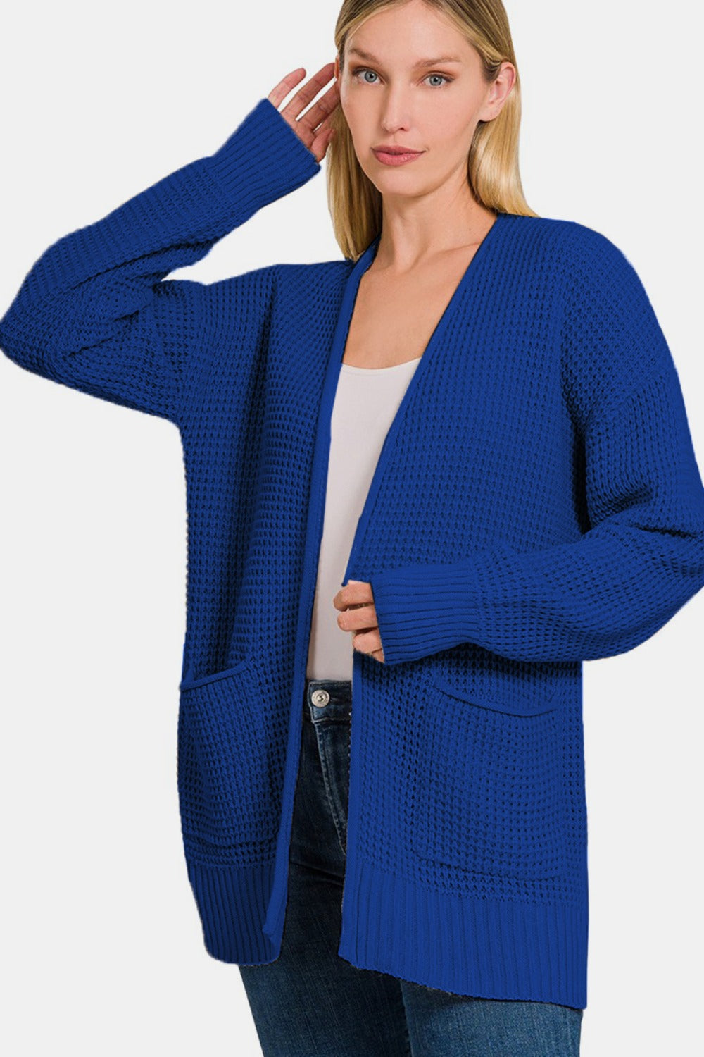Charlotte | Waffle sweater cardigan with open front
