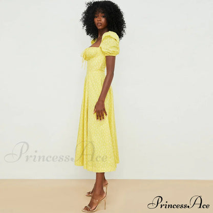 Daisy Printed Floss Strap Tied Classic Bustier Slip Maxi Dress