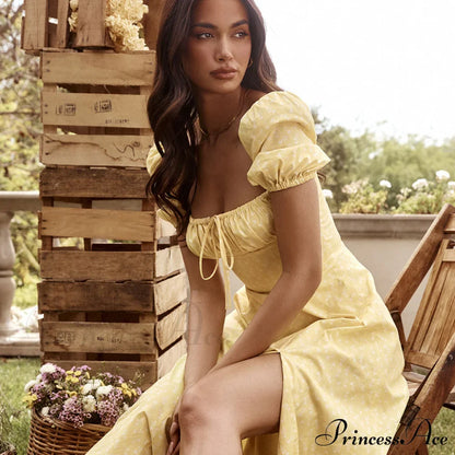 Daisy Printed Floss Strap Tied Classic Bustier Slip Maxi Dress