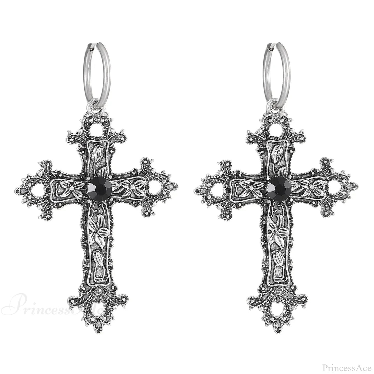 Dark Big Silver Cross Marriage Dangle Earring