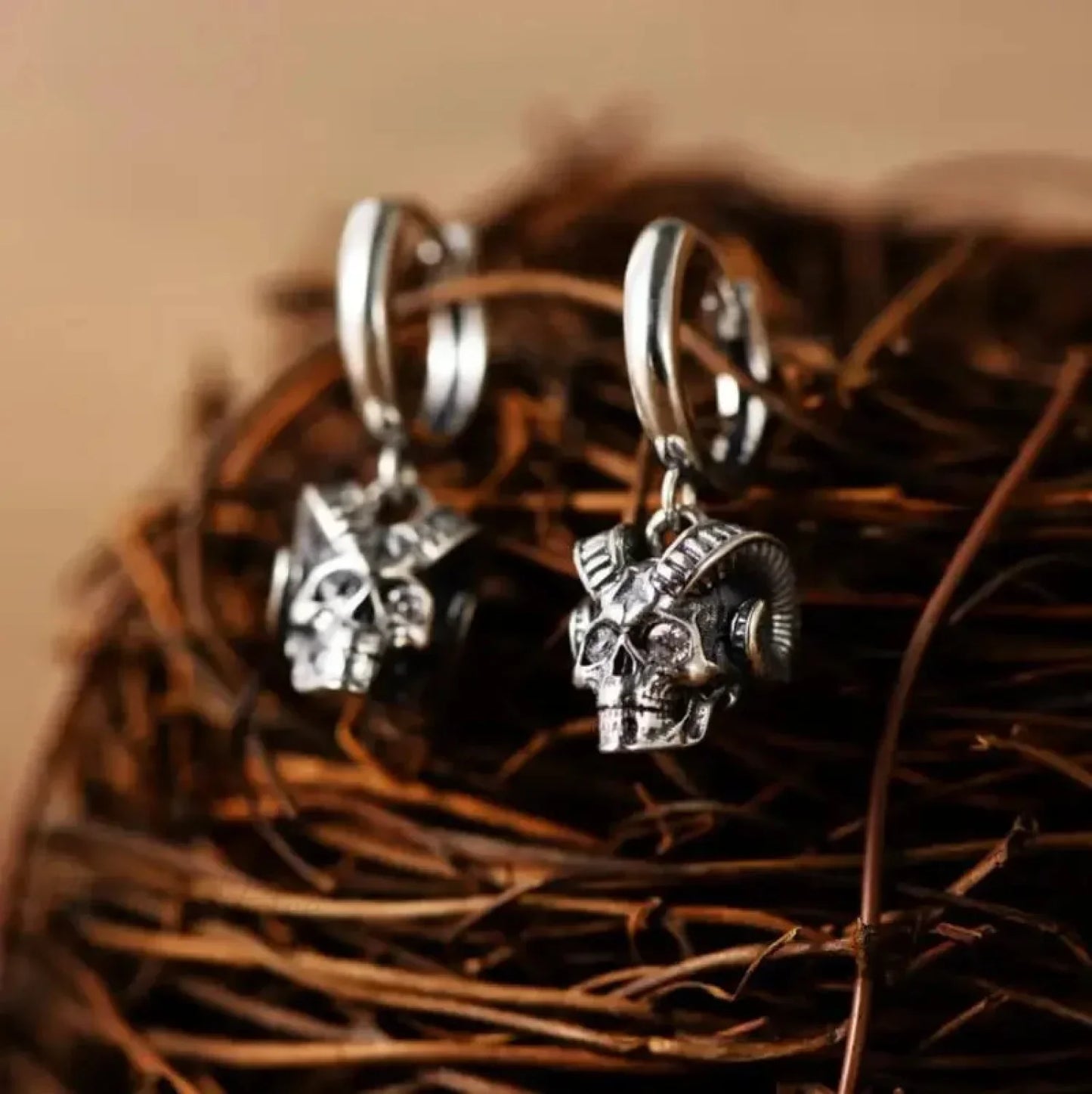Dark Black Skull Awl Rock Declaration Earring
