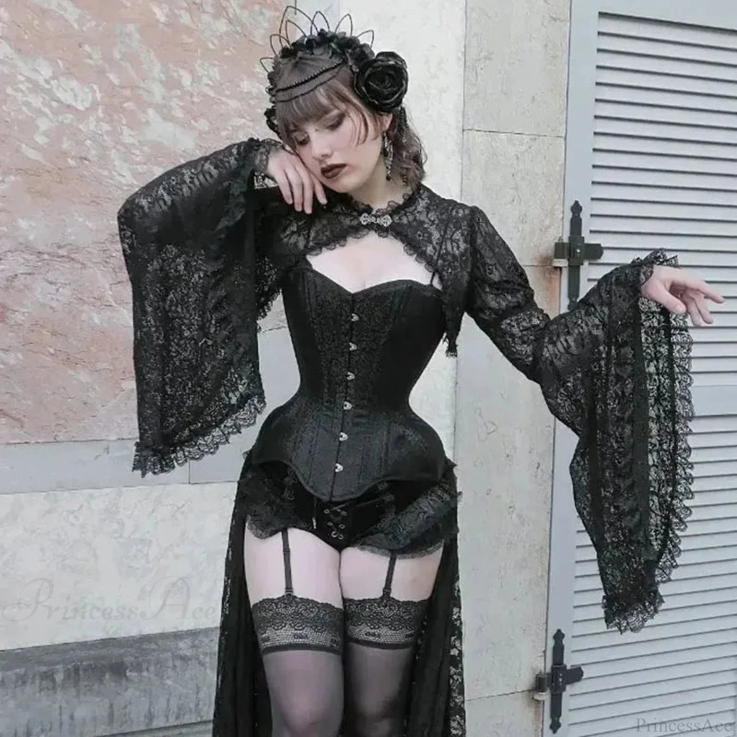 Dark Flared Sleeve Silk Blouse