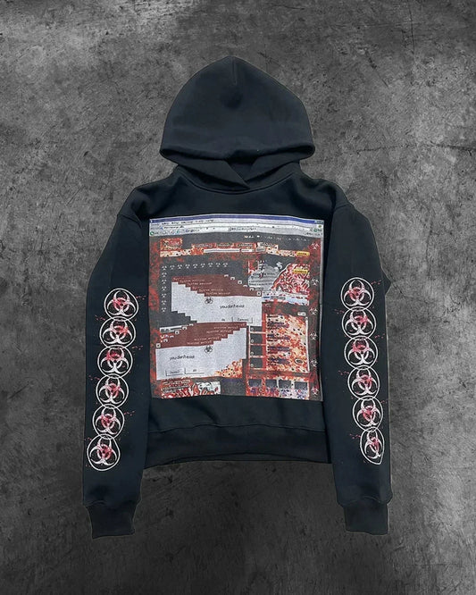 Dark Informal Print Oversized Hoodie