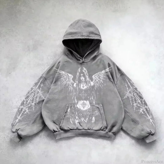 Dark Oversized Design Zip Hoodie