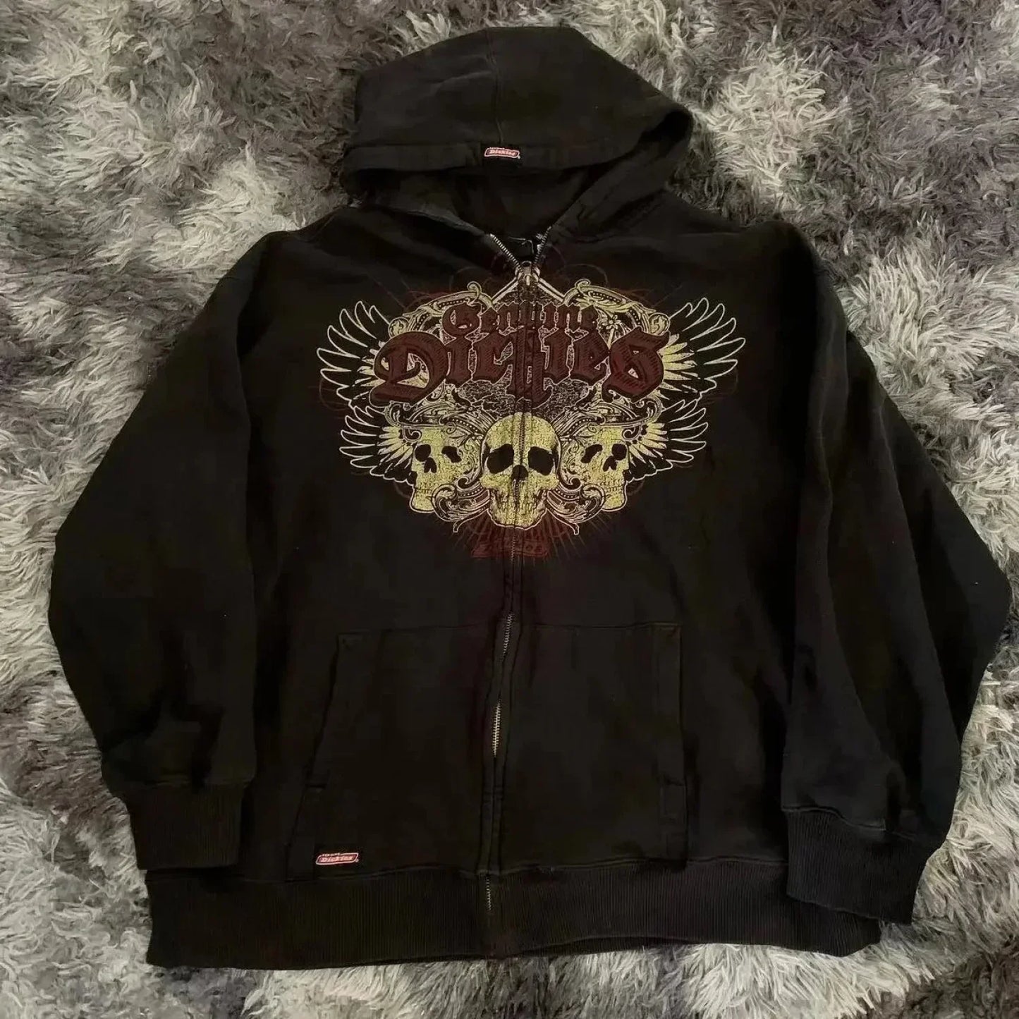 Dark Skull Print Zip Up Hoodie