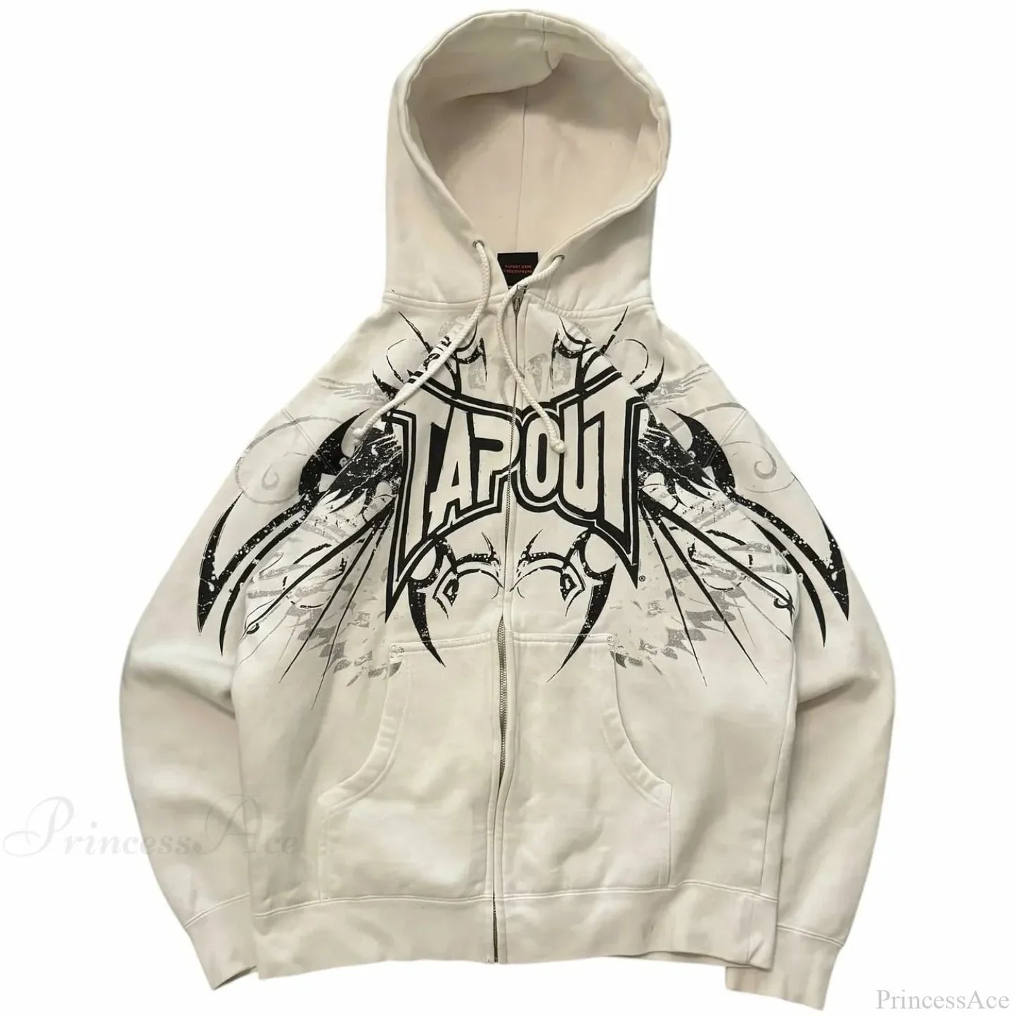 Dark Vintage Letter Zip Hoodie